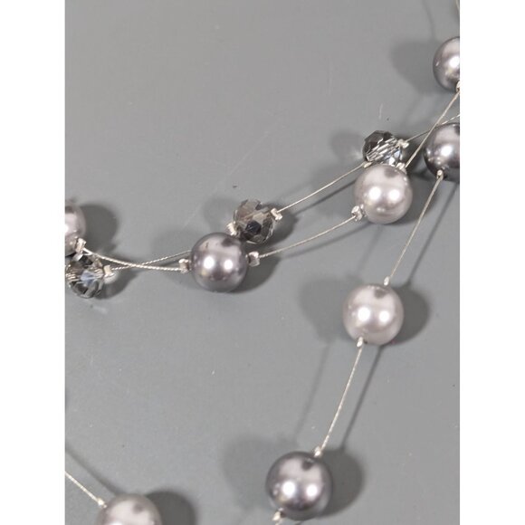 Roman Gray Faux Pearl Multi Wire Station Necklace 22" Glass Bead - Picture 3 of 8
